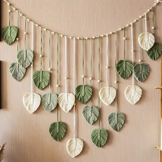 Boho Home Decoration Macrame Tapestry Leaf Feather Wall Hanging Decor for Living Room Bedroom Wall Art