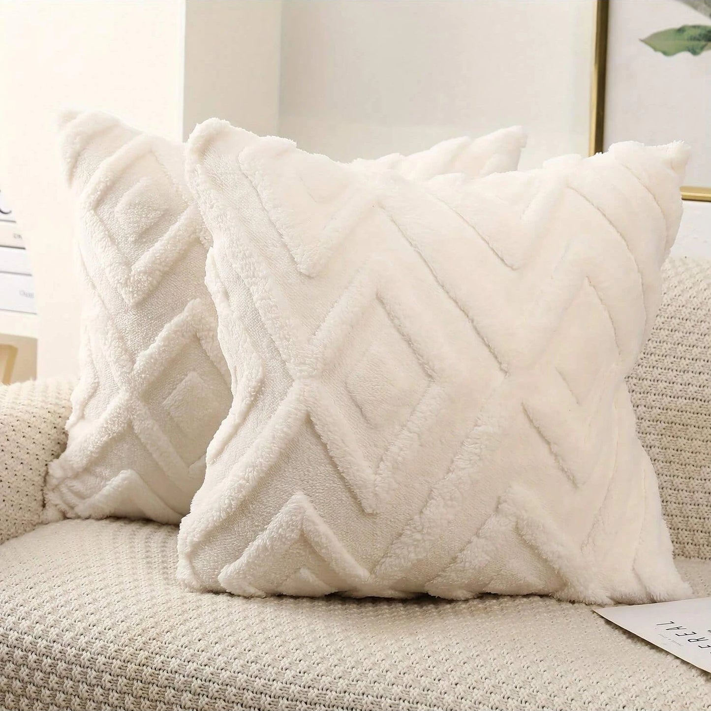 🧸 Boho Faux Wool Geometric Pillow Covers – Soft Plush Fleece Cushion Cases for Cozy Home Decor | Multiple Sizes