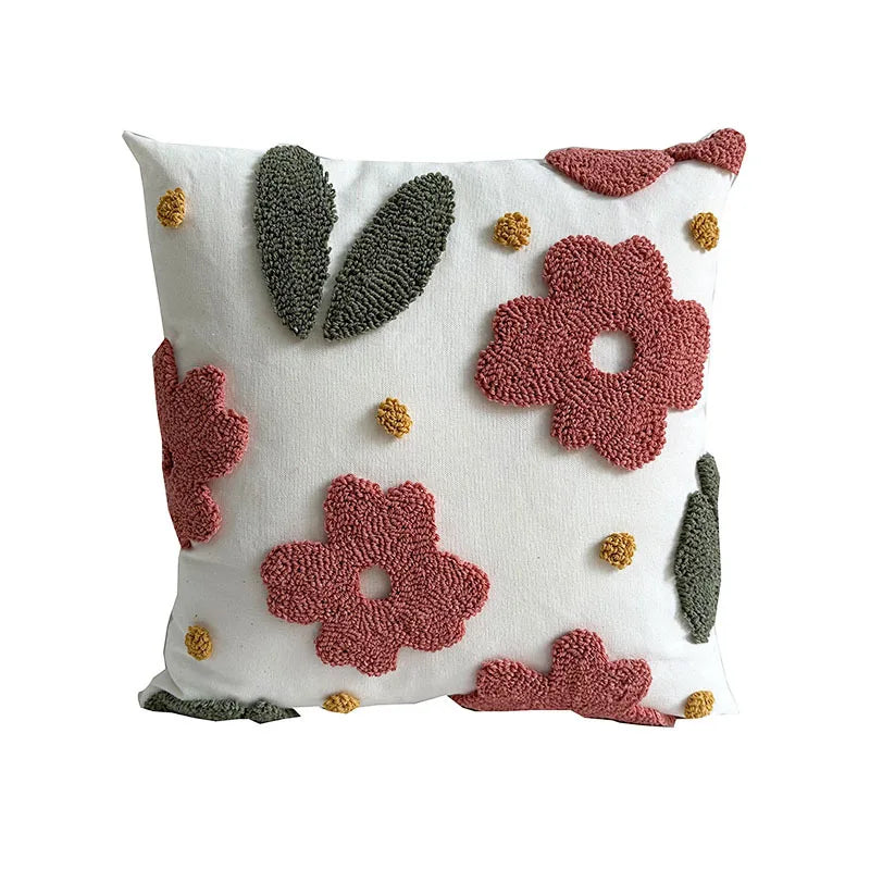 Embroidered Floral Throw Pillow Cover | Boho Home Decor | Square Cushion Cover for Sofa or Bed | Housewarming Gift Idea
