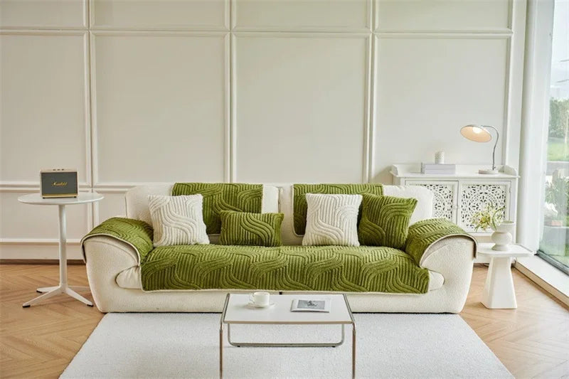 1PC Wave Striped Sofa Cover Solid Color Thicken Plush Sofa Towel Covers Non-slip Couch Slipcovers Sofa Mat for Living Room