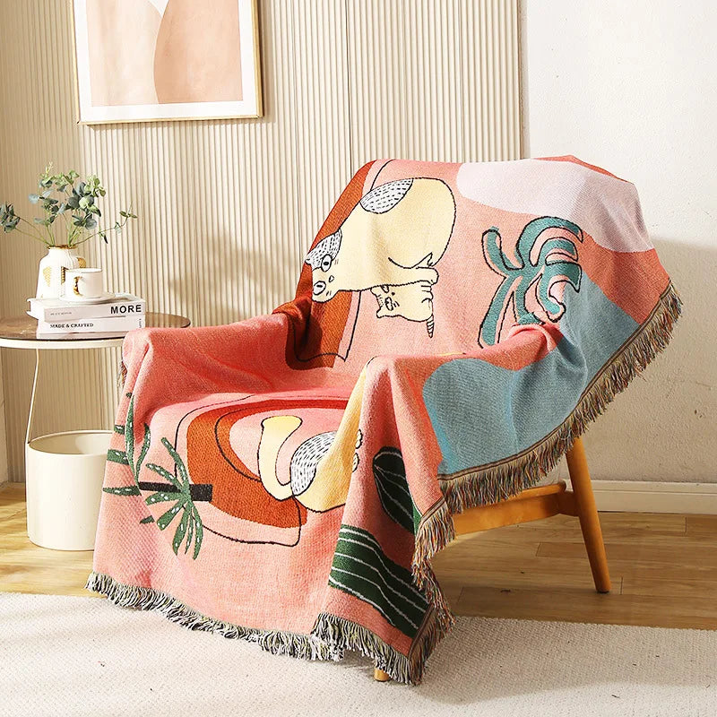Boho Tassel Throw Blanket Cats