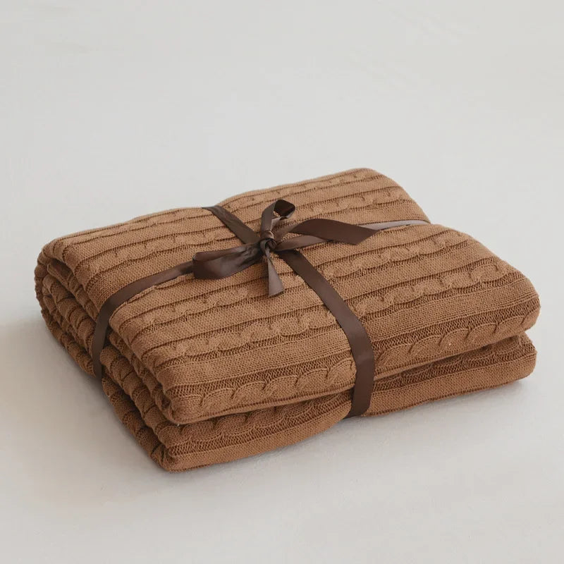 100% Cotton Cable Knit Throw Blanket – Soft & Breathable Boho Home Decor