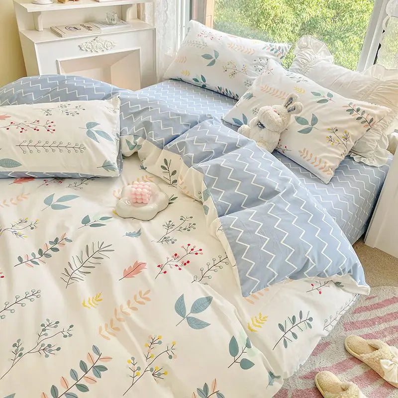 Pink Floral Boho Bedding Set – Soft Microfiber Duvet Cover, Flat Sheet & Pillowcases