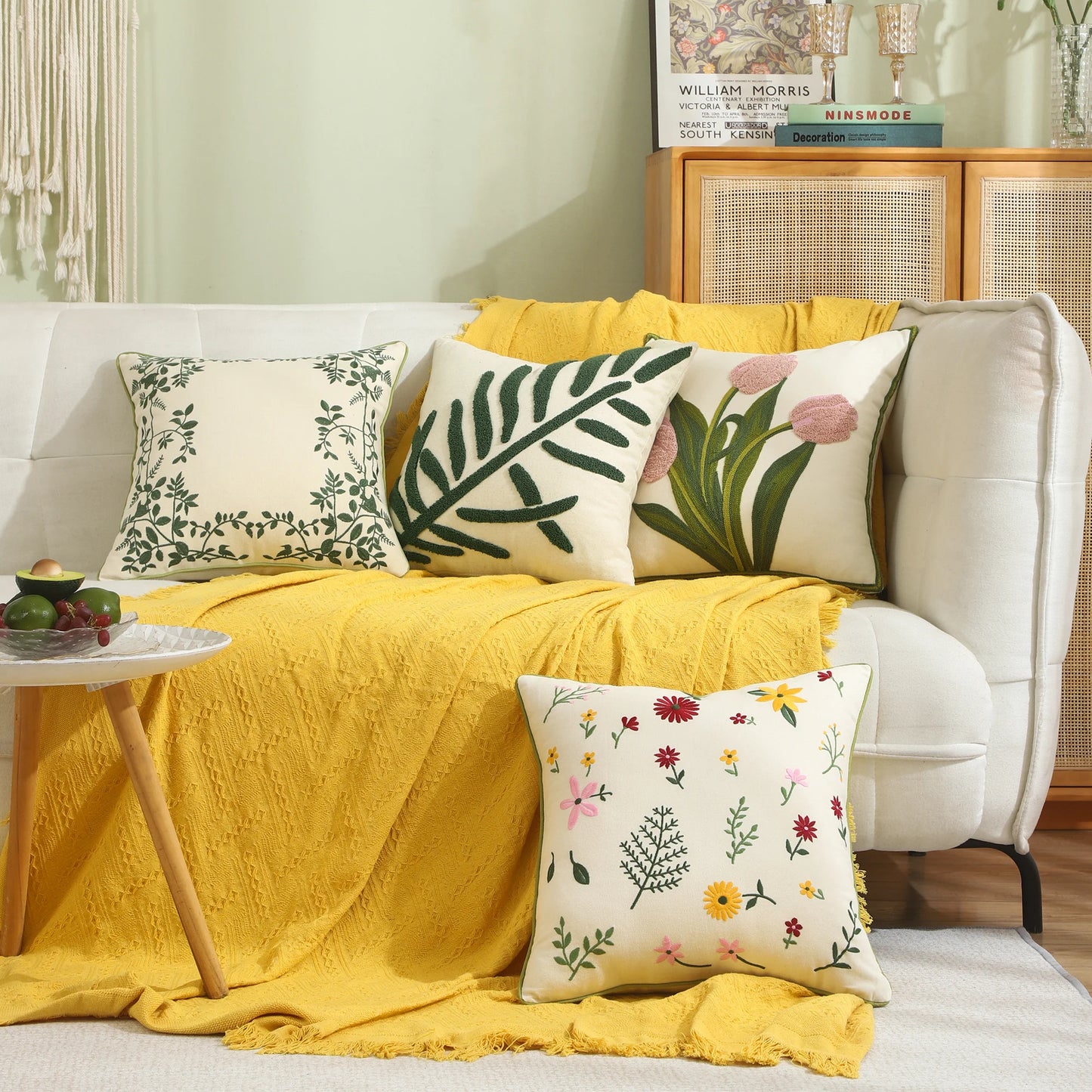 Boho Home Decor Embroidered Linen Cotton Pillowcase – Decorative Square Throw Pillow Cover for Sofa & Farmhouse Style