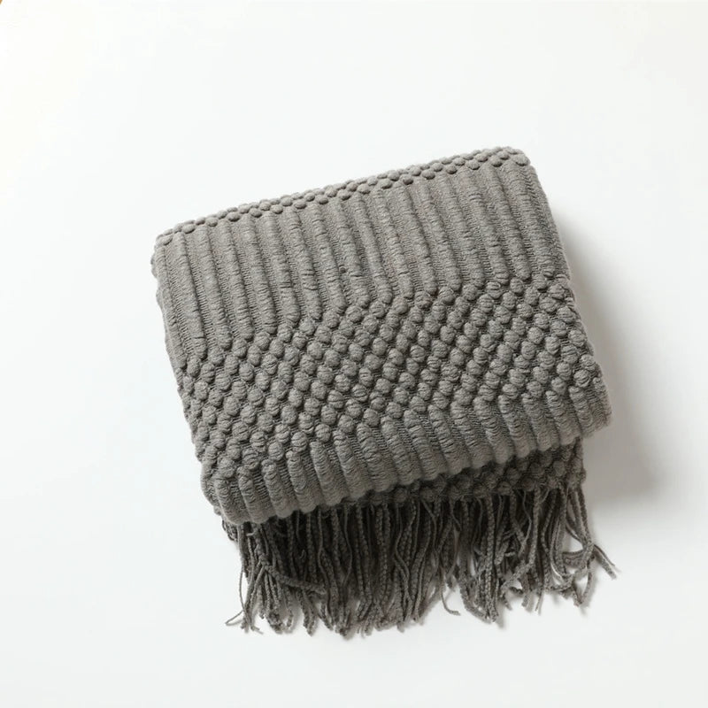 Soft Knit Boho Throw Blanket – Lightweight Acrylic Travel & Home Decor Accent with Fringe