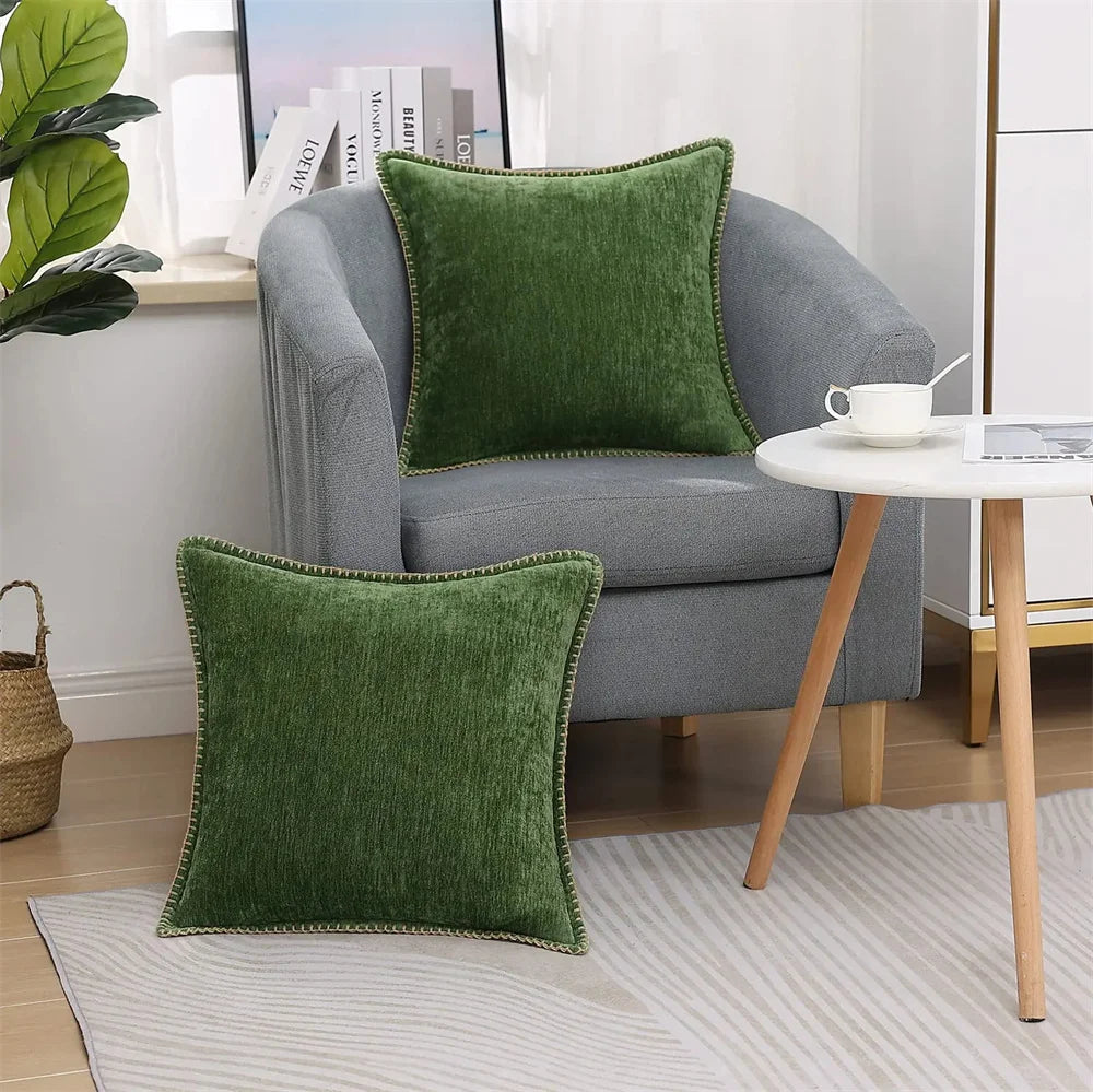 Luxury Chenille Throw Pillow Cover - Forest Green