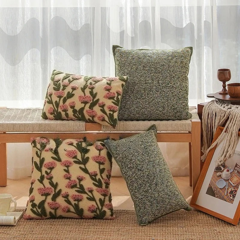 Embroidered Floral Throw Pillow Cover – Boho Decorative Cushion Cover for Sofa, Bed, or Chair | Housewarming Gift