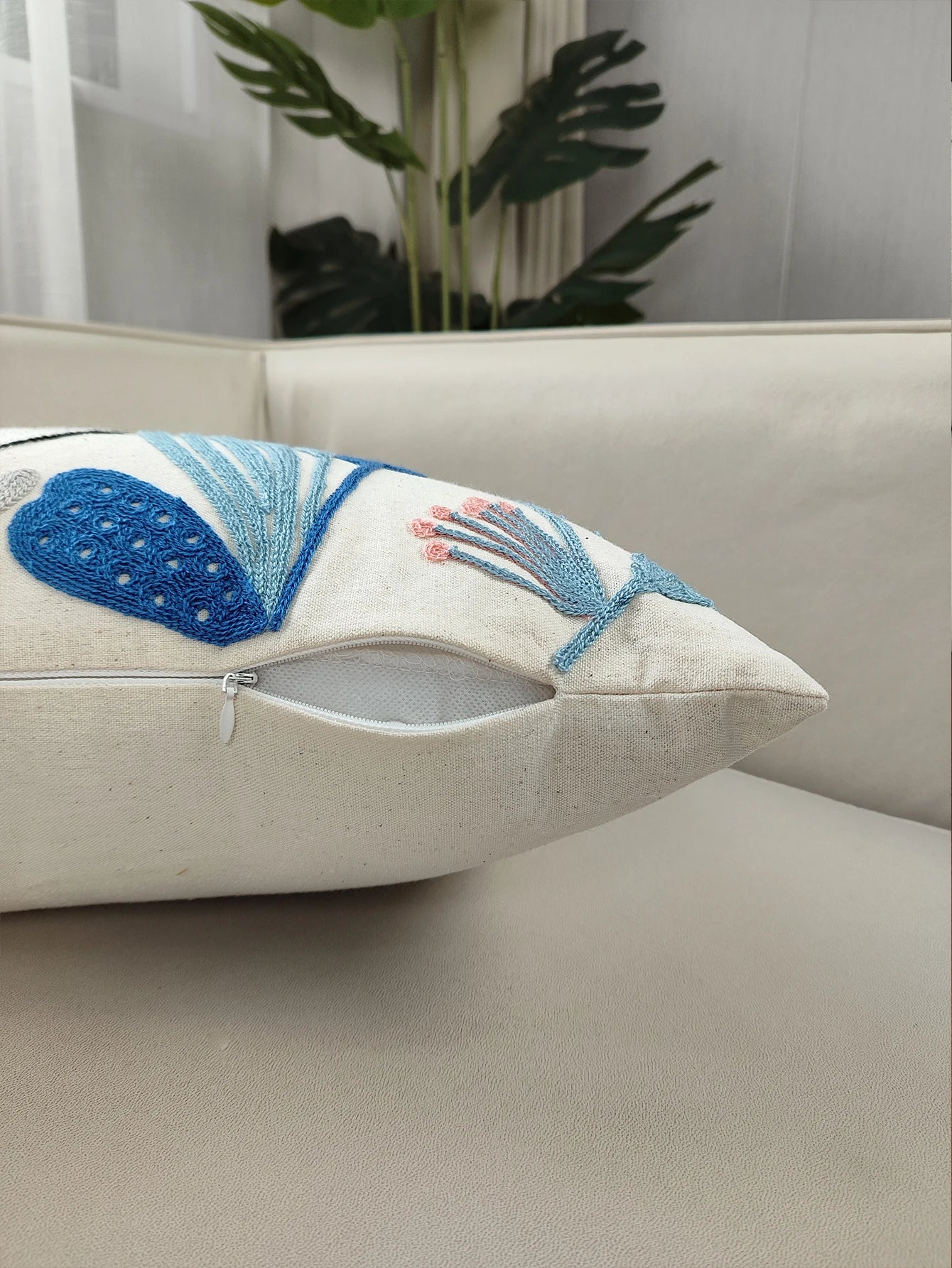 Luxury Embroidered Birds & Floral Pillow Cover – Boho Home Decor Cushion