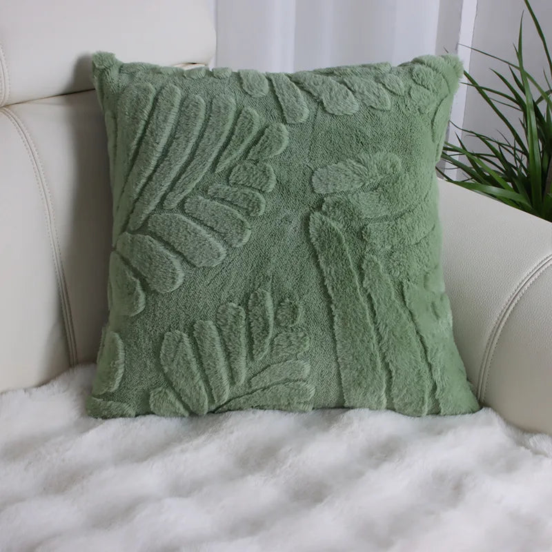 Faux Fur Jacquard Leaf Pillow Cover – Soft Accent Cushion