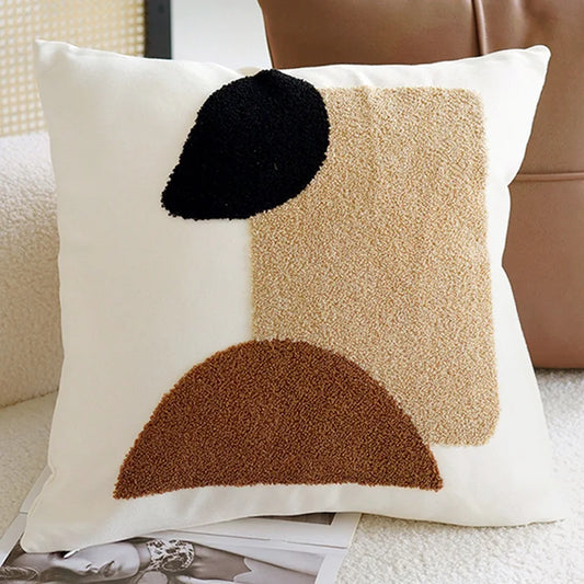 Vintage Nordic Tufted Throw Pillow Cover – Fuzzy Shapes for Boho Home