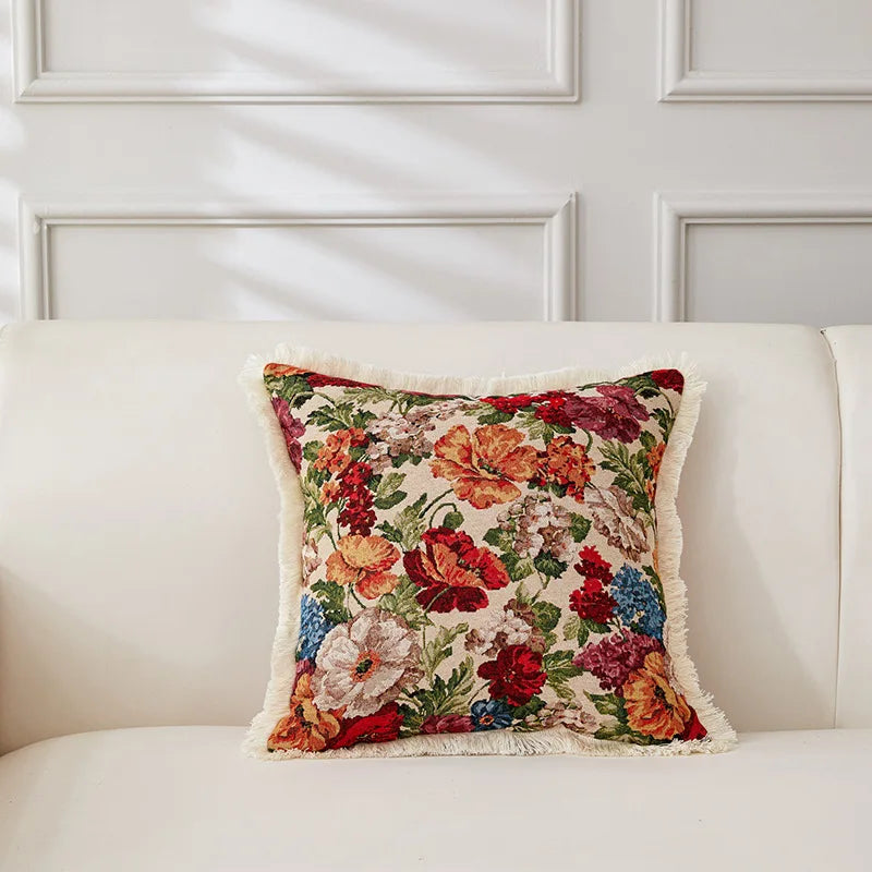 Retro Cotton & Linen Jacquard Throw Pillow Cover β 18" Γ 18" Vintage-Inspired Accent