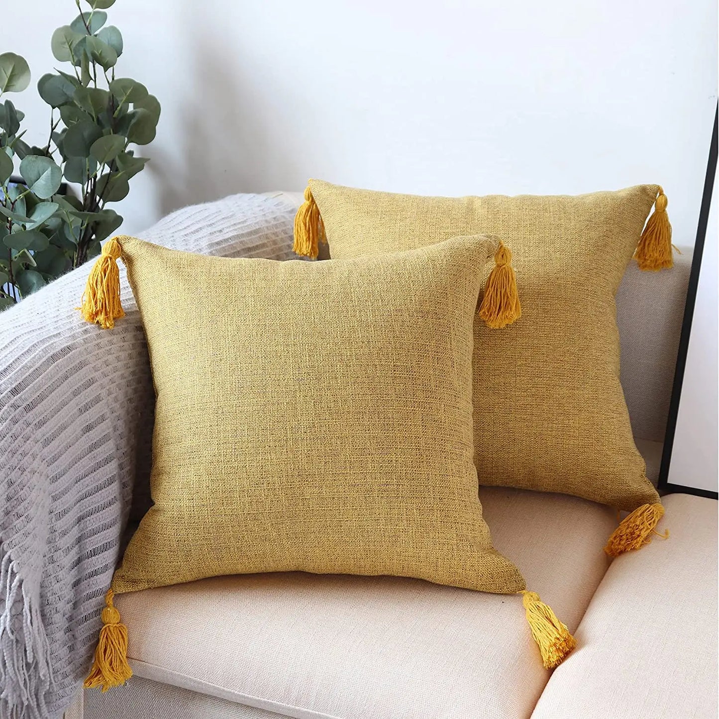 Linen Feel Tassel Pillow Cover – Cushion Cover for Sofa, Bed & Chair | Summer Boho Home Decor