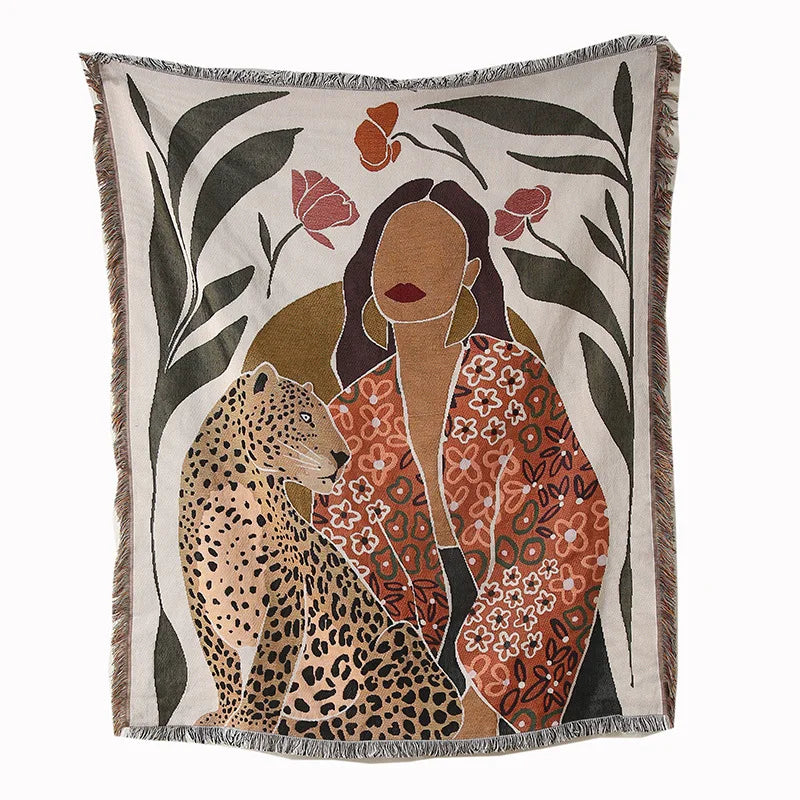 Boho Tassel Throw Blanket Girl and Cheetah