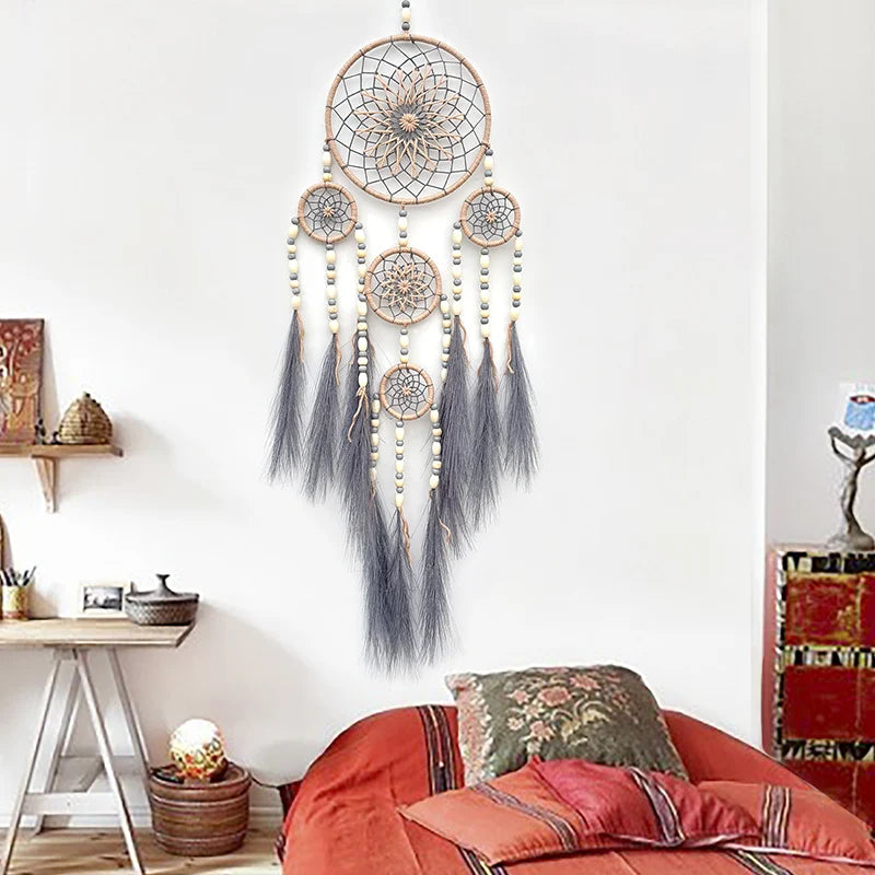 🌾 Bohemian Pampas Grass Dream Catcher – Handwoven Wall Hanging | Boho Home Decor & Housewarming Gift