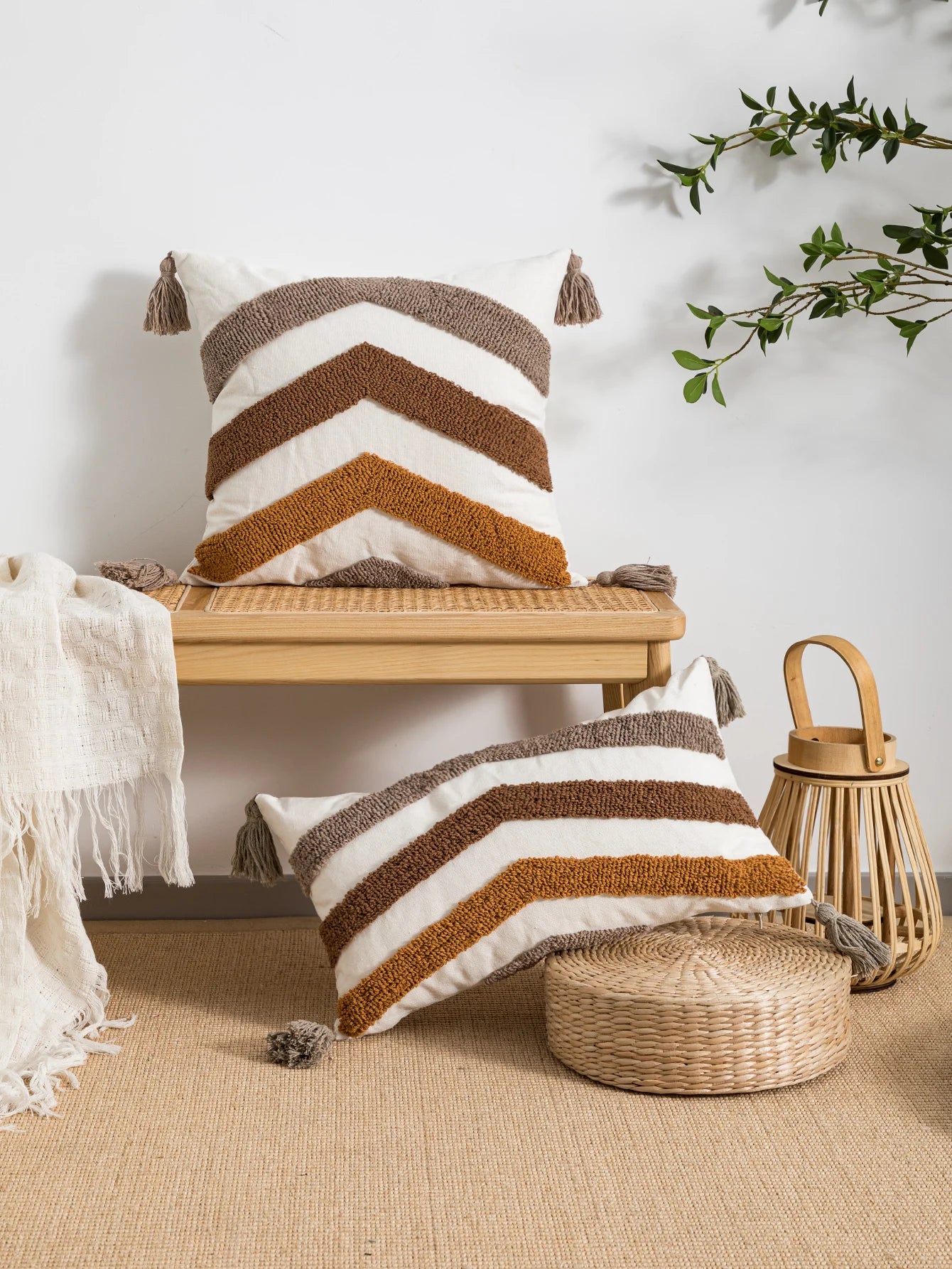 Symmetrical Geometric Stripes Pillow Cover – Boho Home Decor Accent for Sofa, Bed, or Chair Housewarming Gift