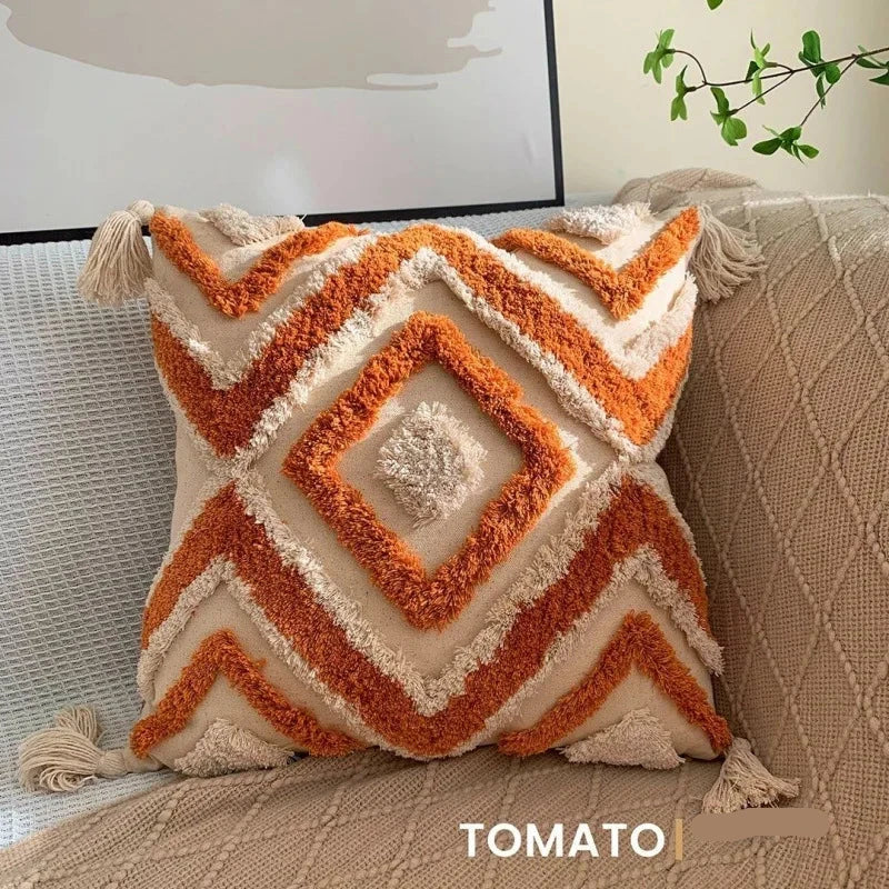 Bohemian Pillow Cushion Cover Geometry Embroidered Tassel Embroidery Pillowcase Throw Decorative Living Room Sofa Home Bed Decor Boho 1Pc