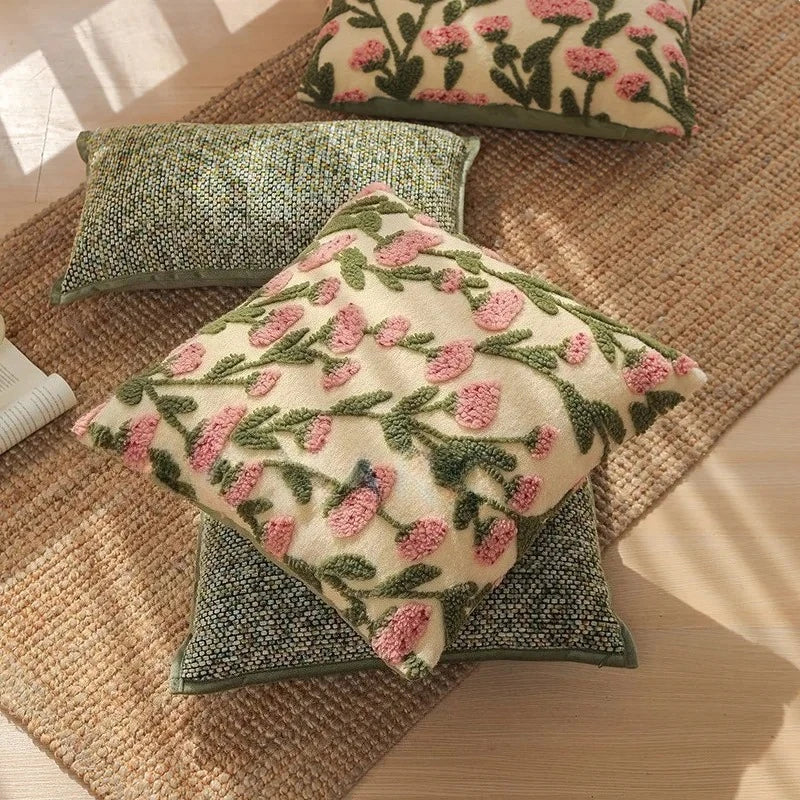 Embroidered Floral Throw Pillow Cover – Boho Decorative Cushion Cover for Sofa, Bed, or Chair | Housewarming Gift