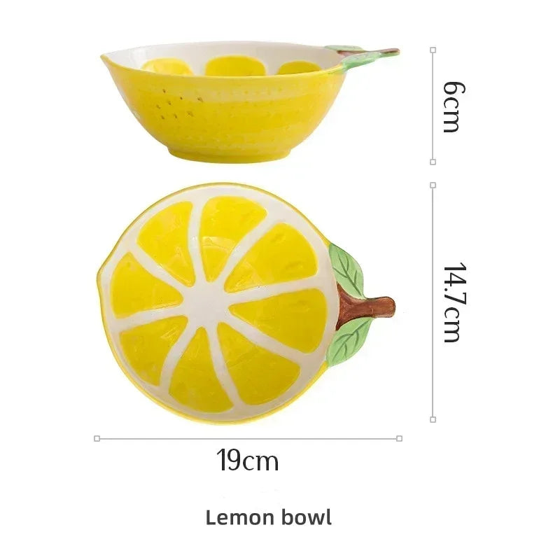 Hand-Painted Fruit Ceramic Bowl – Cute Pineapple, Strawberry, or Lemon Design