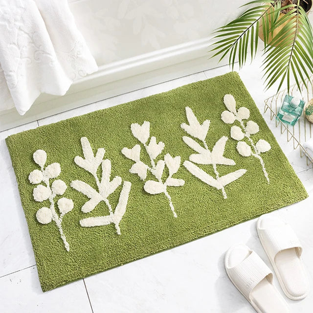 Soft Leaf Print Bath Mat – Non-Slip & Quick-Drying Absorbent Bathroom Rug