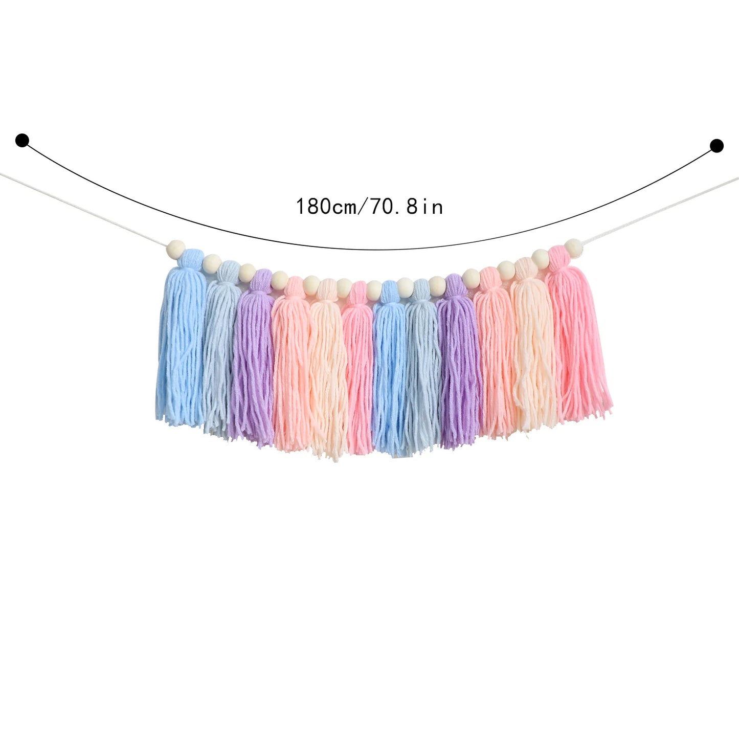 Boho Rainbow Tassel Garland with Wooden Beads