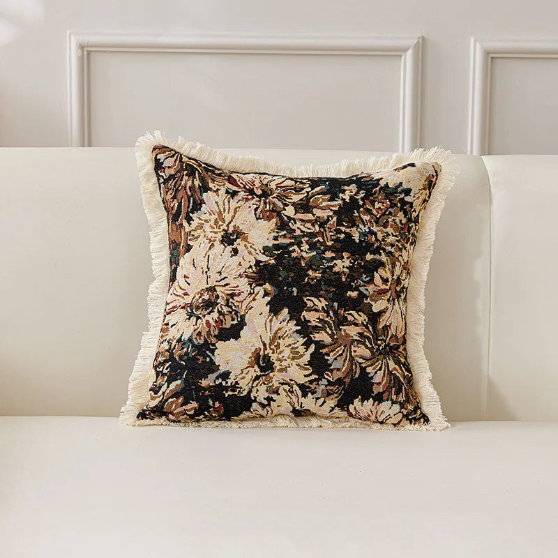 Retro Cotton & Linen Jacquard Throw Pillow Cover β 18" Γ 18" Vintage-Inspired Accent