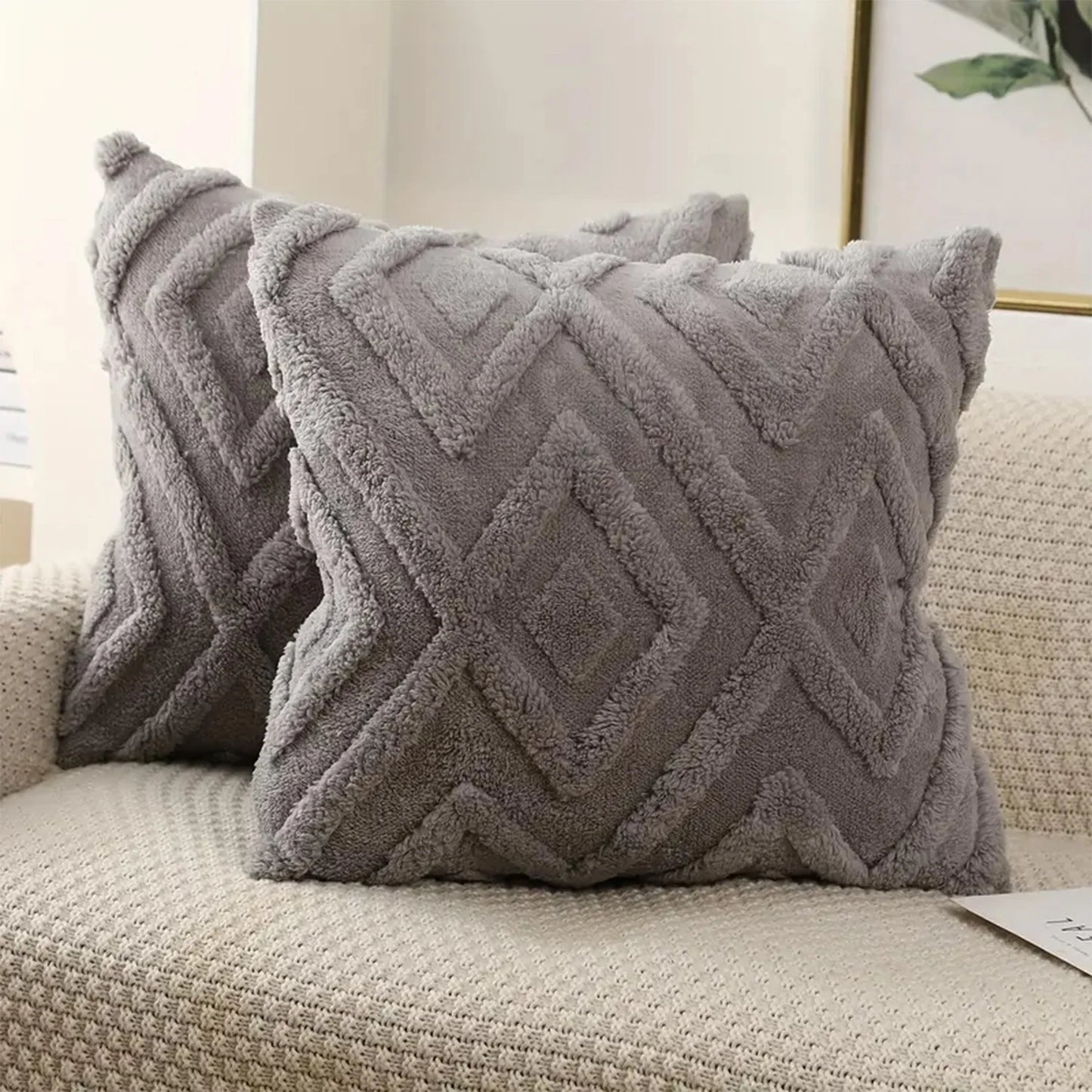 🧸 Boho Faux Wool Geometric Pillow Covers – Soft Plush Fleece Cushion Cases for Cozy Home Decor | Multiple Sizes