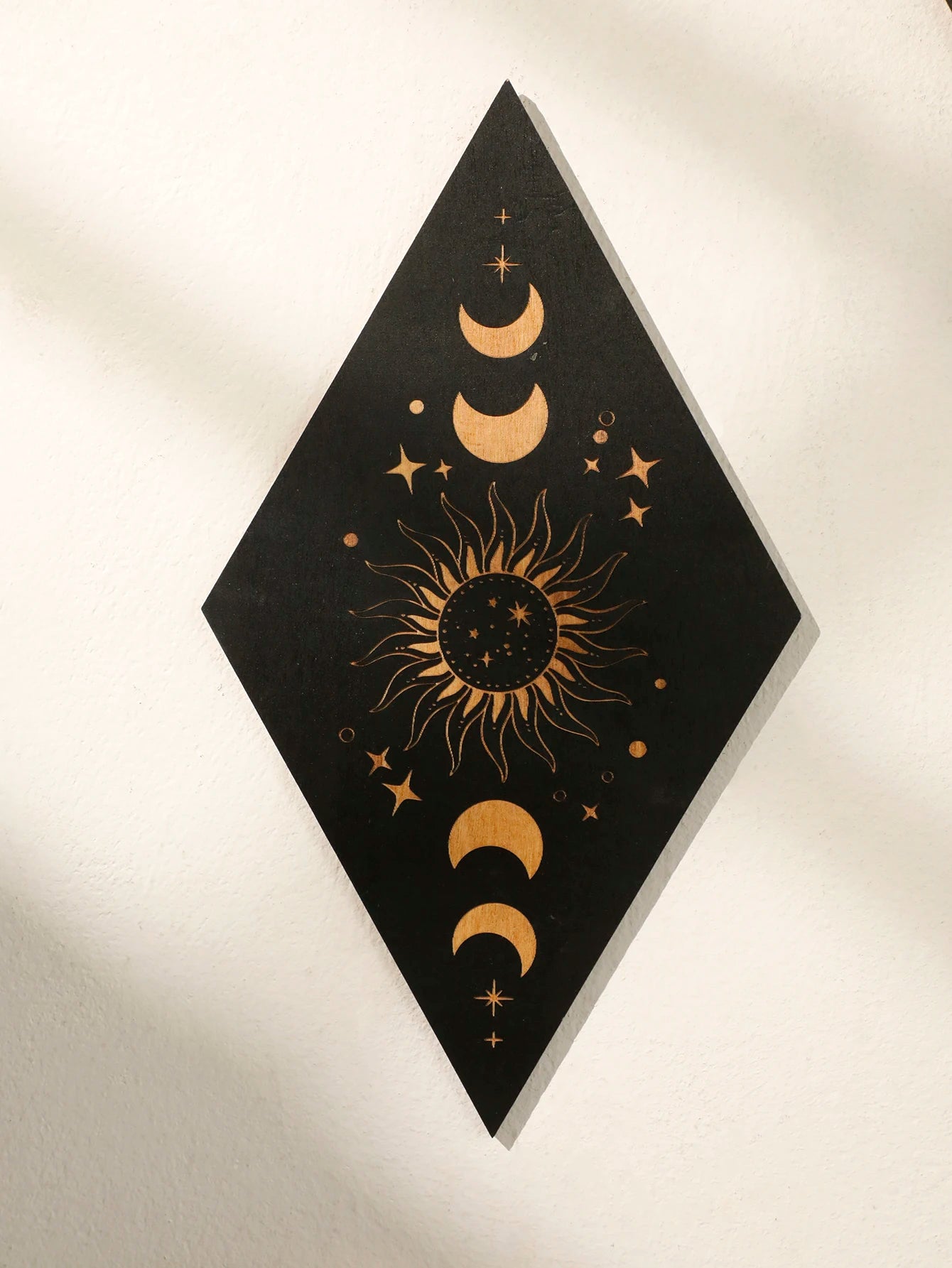 Decorative wall art with sun and moon designs on a black background boho home decor, wooden witchy wall hanging, moon phase wall art, gothic home decor, celestial wall pediment, snake wall hanging, sun and moon wall decor, spiritual home accents, mystical bedroom art, witchy housewarming gift