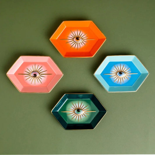 Colorful Hexagonal Ceramic Eye Tray – Modern Decorative Jewelry & Storage Dish