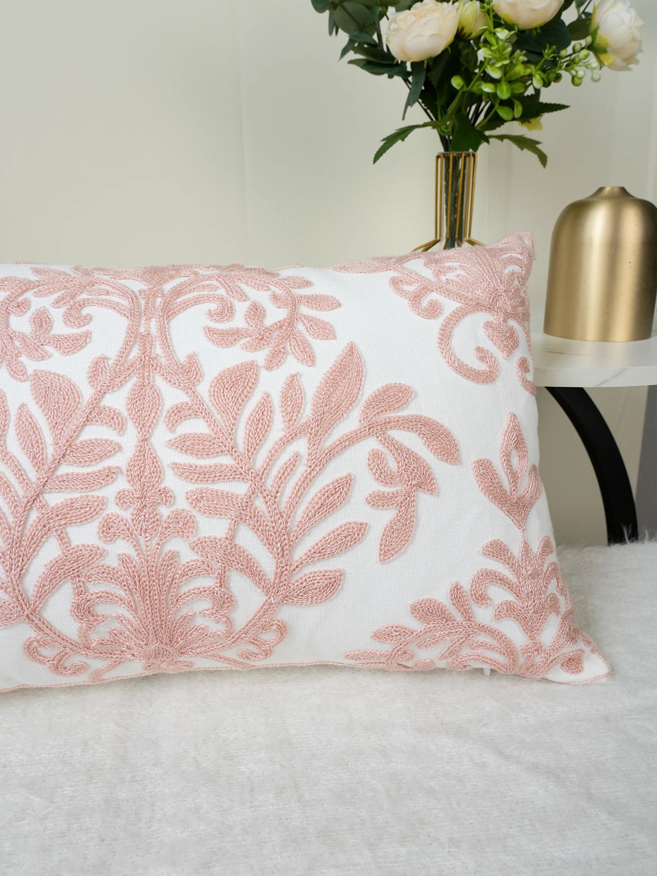 Pink Mandala Floral Embroidered Throw Pillow Cover – Boho Home Decor Accent for Sofa, Bed, or Chair