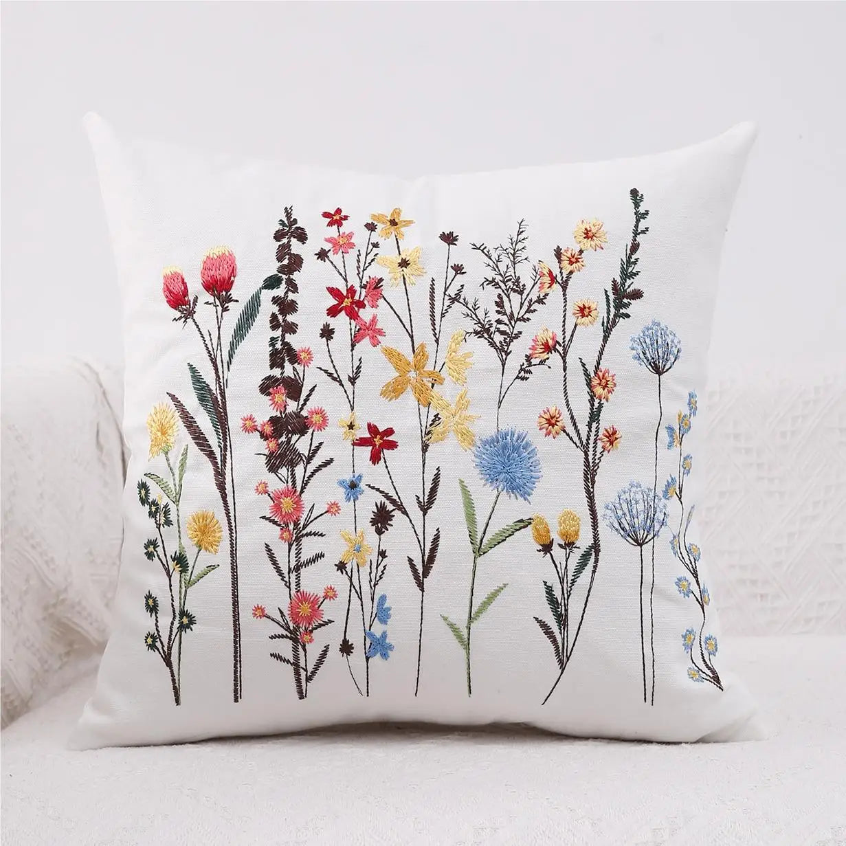 Boho Home Decor Embroidered Linen Cotton Pillowcase – Decorative Square Throw Pillow Cover for Sofa & Farmhouse Style