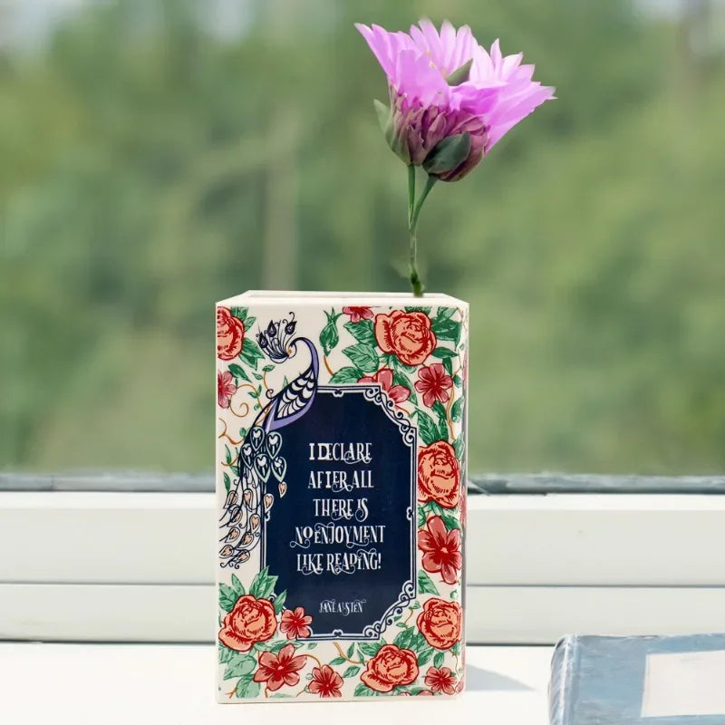 The Great Gatsby / Pride and Prejudice Square Painted Flowers Display Book Ceramic Vase Arrangement Art Decor Home Decoration Boho