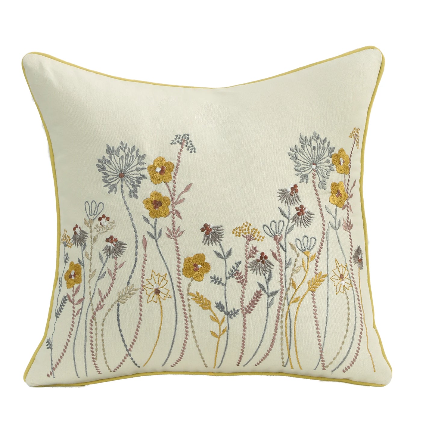 Boho Home Decor Embroidered Linen Cotton Pillowcase – Decorative Square Throw Pillow Cover for Sofa & Farmhouse Style