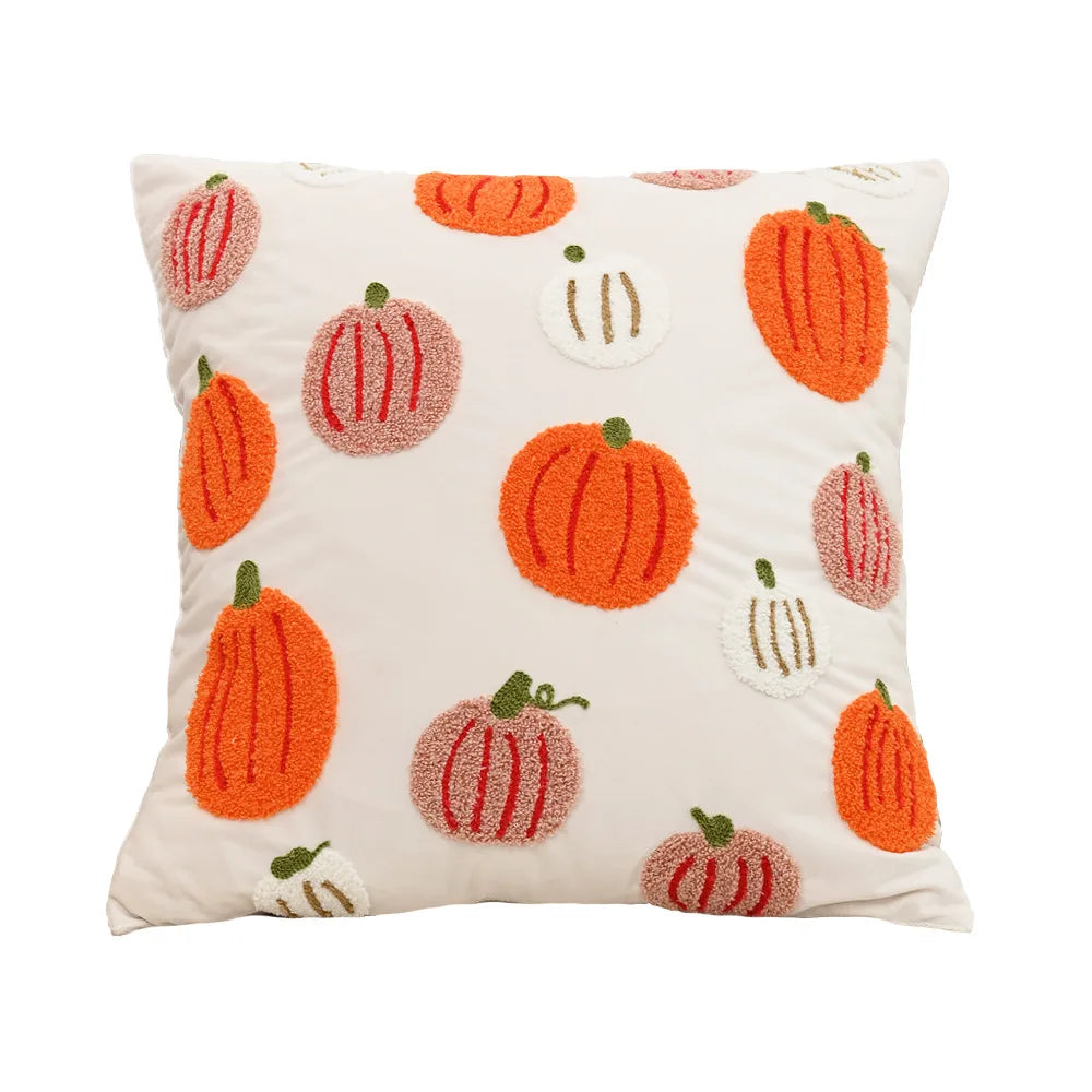 Decorative pillow with pumpkin pattern on a white background