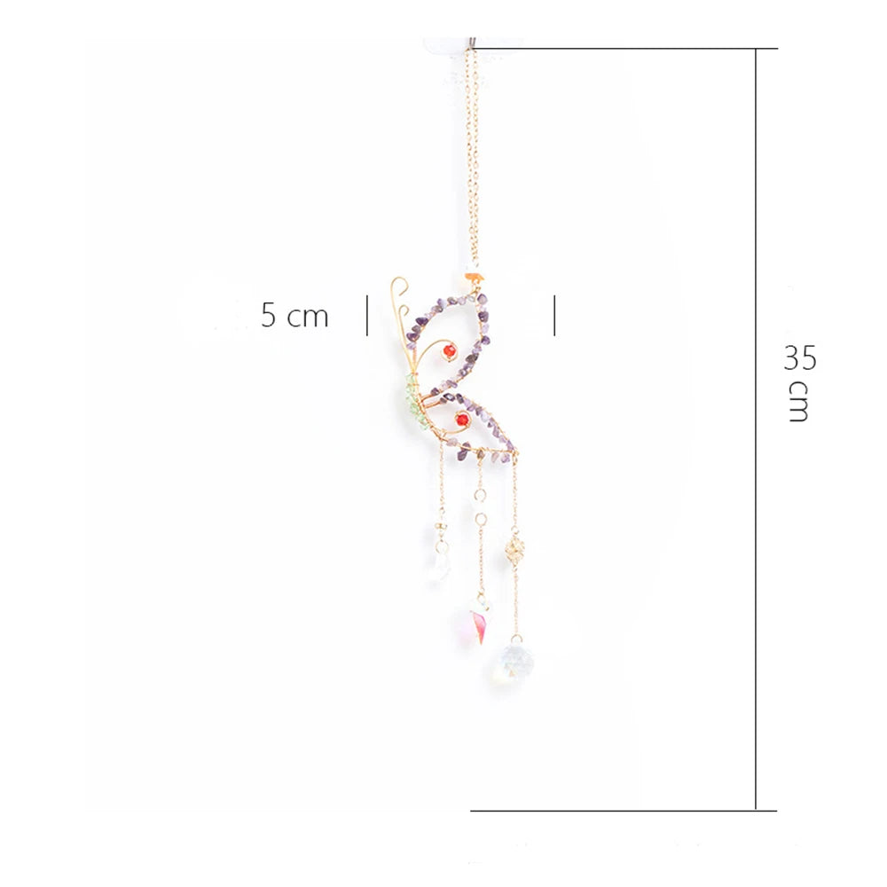 Butterfly Ornament with measurements on a white background boho home decor, crystal wind chime, sun catcher for windows, moon prism chime, agate stone hanging, garden art decor, patio hanging decoration, boho housewarming gift, spiritual gift, crystal suncatcher, balcony decor, meditation decor, handmade crystal chime