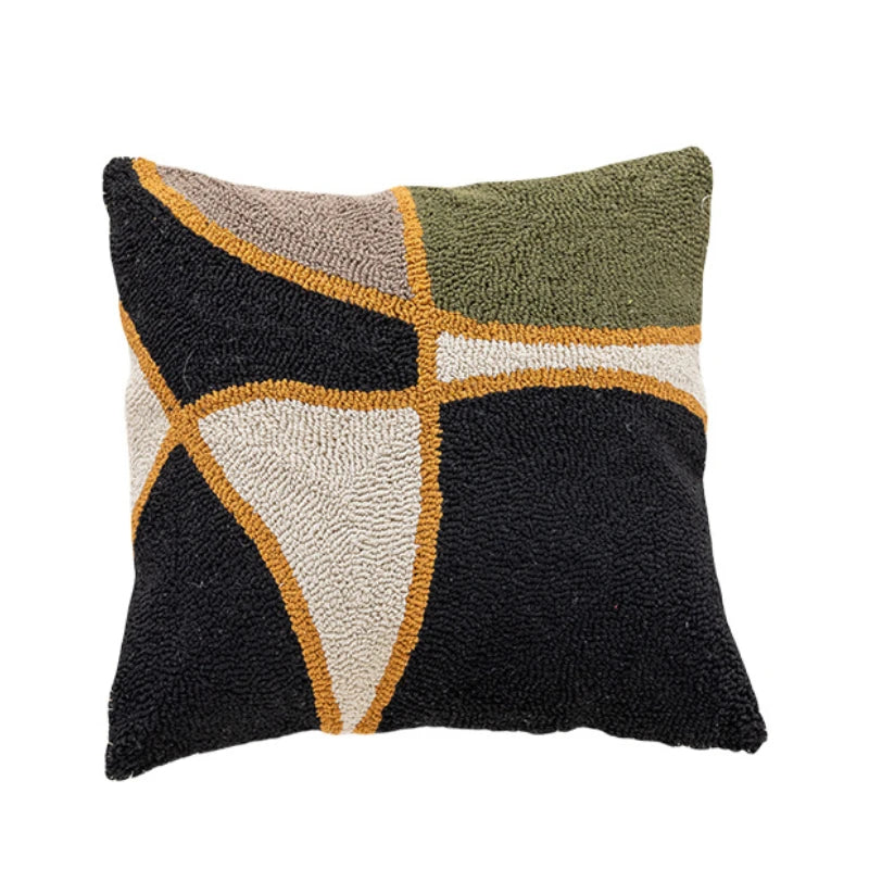 Decorative pillow with geometric pattern on a white background