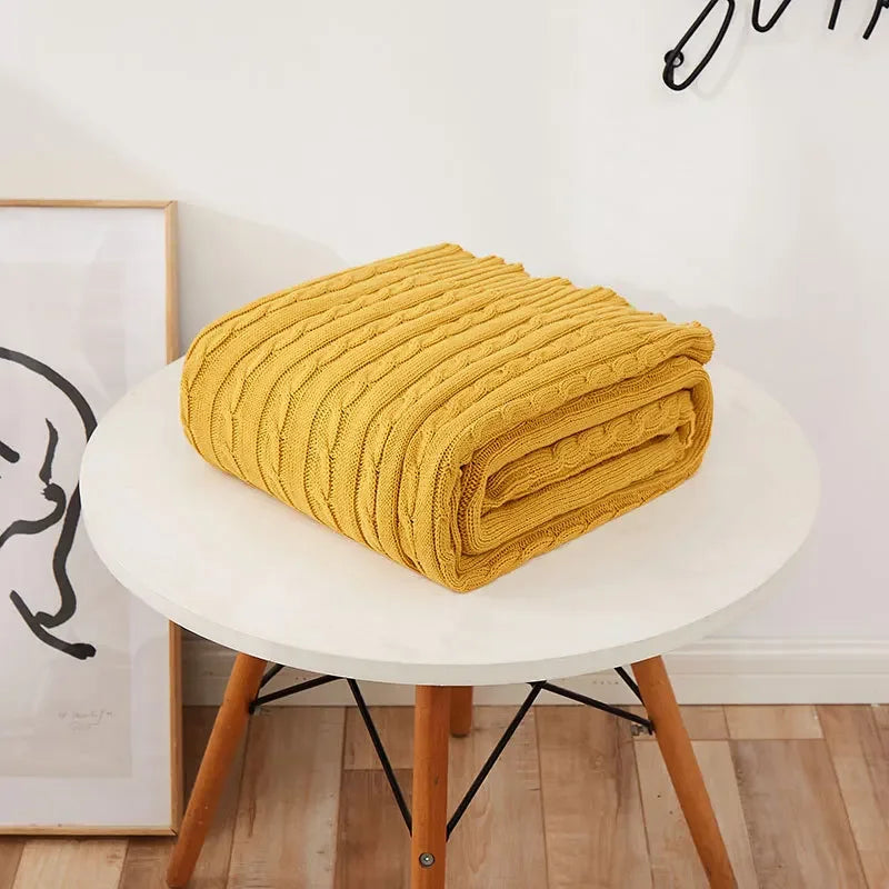 100% Cotton Cable Knit Throw Blanket – Soft & Breathable Boho Home Decor