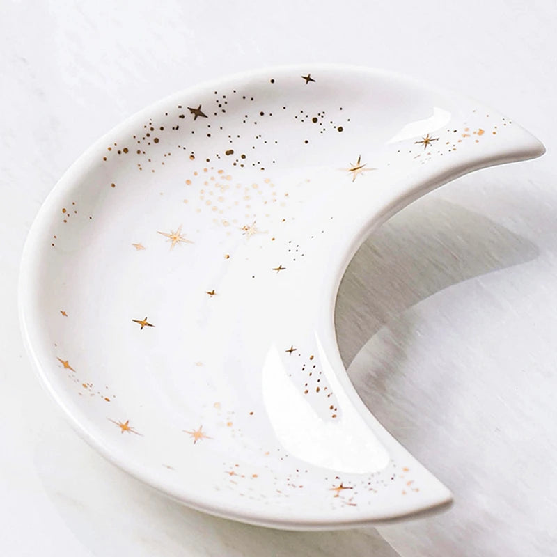 Moon-Shaped Ceramic Jewelry Dish – Boho-Inspired Tray for Rings, Earrings & Trinkets