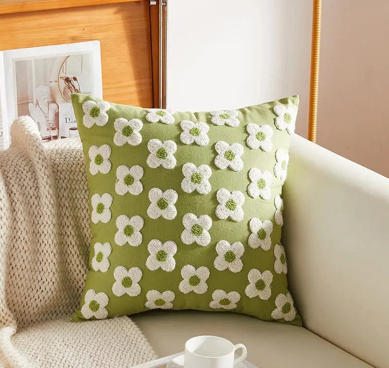 Canvas Floral Embroidered Cushion Cover Cotton Countryside Pillow Case for Living Room Luxury Home Decor Boho Flowers