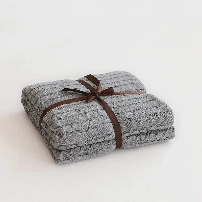 100% Cotton Cable Knit Throw Blanket – Soft & Breathable Boho Home Decor