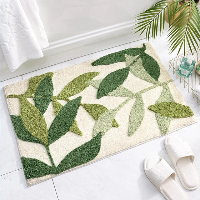 Soft Leaf Print Bath Mat – Non-Slip & Quick-Drying Absorbent Bathroom Rug