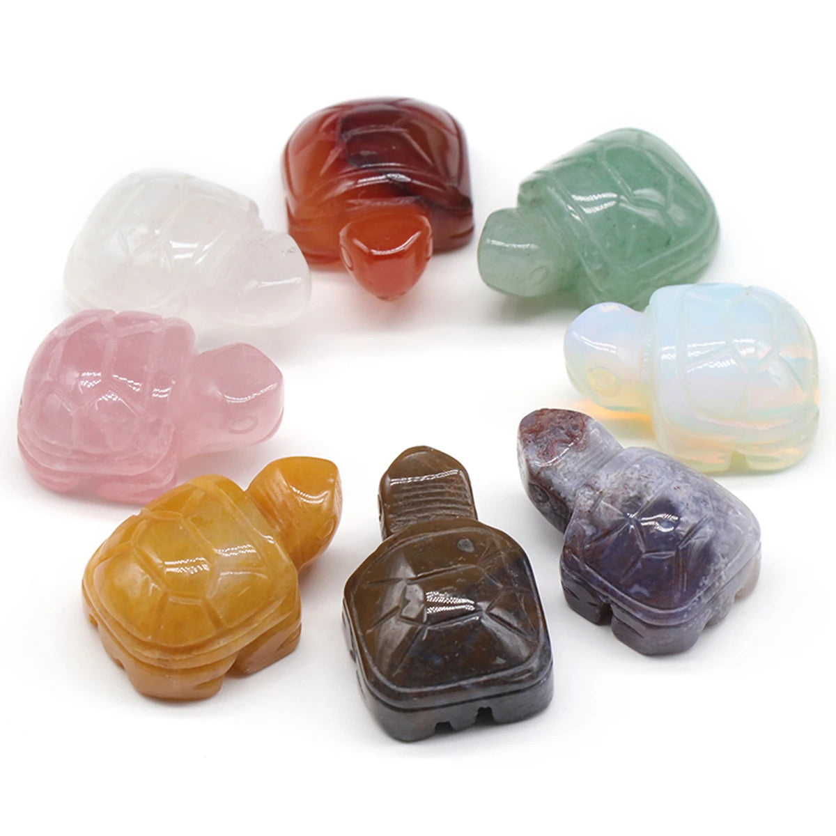 Mini Natural Gemstone Turtle Figurine – Hand-Carved Crystal Animal for Chakra Healing & Boho Home Decor