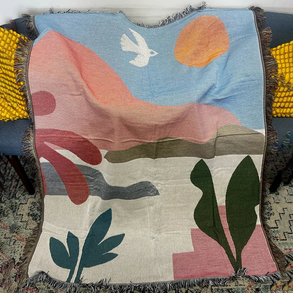 Boho Tassel Throw Blanket Landscape