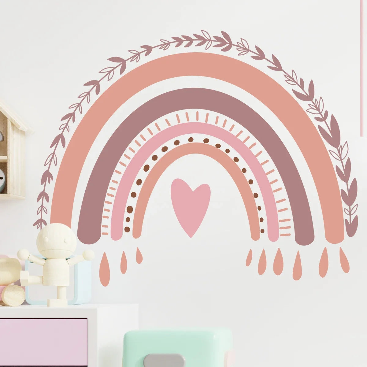 Cartoon Boho Rainbow Heart Wall Sticker Children Room Decor for Kids Room Bedroom Nursery Girls Gift Home Decoration Wall Decal