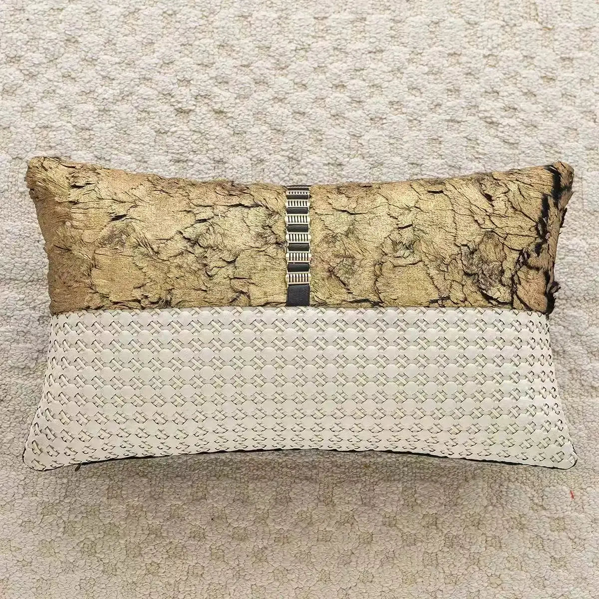 Decorative pillow with textured surface on a neutral background. embroidery throw pillow cover in boho modern style