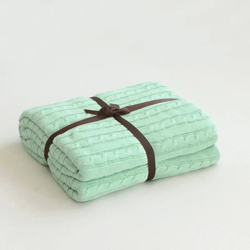 100% Cotton Cable Knit Throw Blanket – Soft & Breathable Boho Home Decor