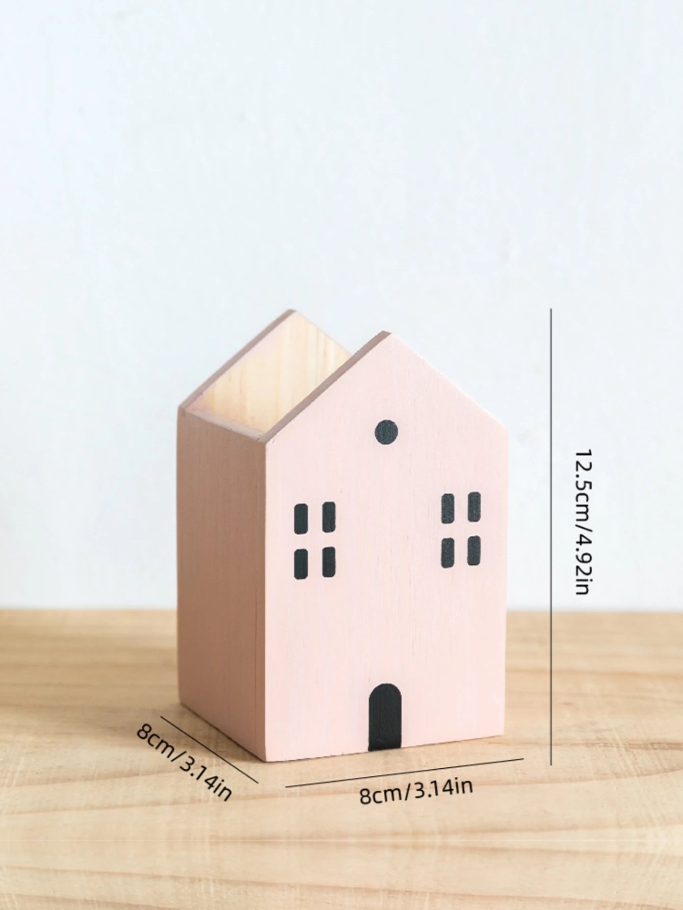 🏡 Boho Wooden Cartoon House Pen Holder – Handcrafted Desk Organizer for Office, Makeup & Home Decor