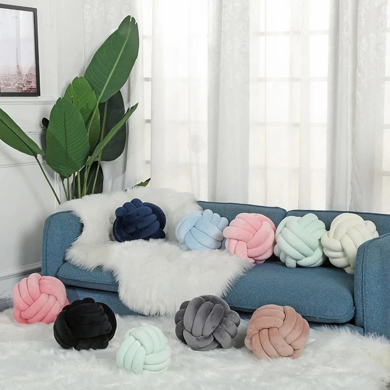 Knot Ball Throw Pillow – Soft Plush Cushion for Kids & Adults Boho Home Decor
