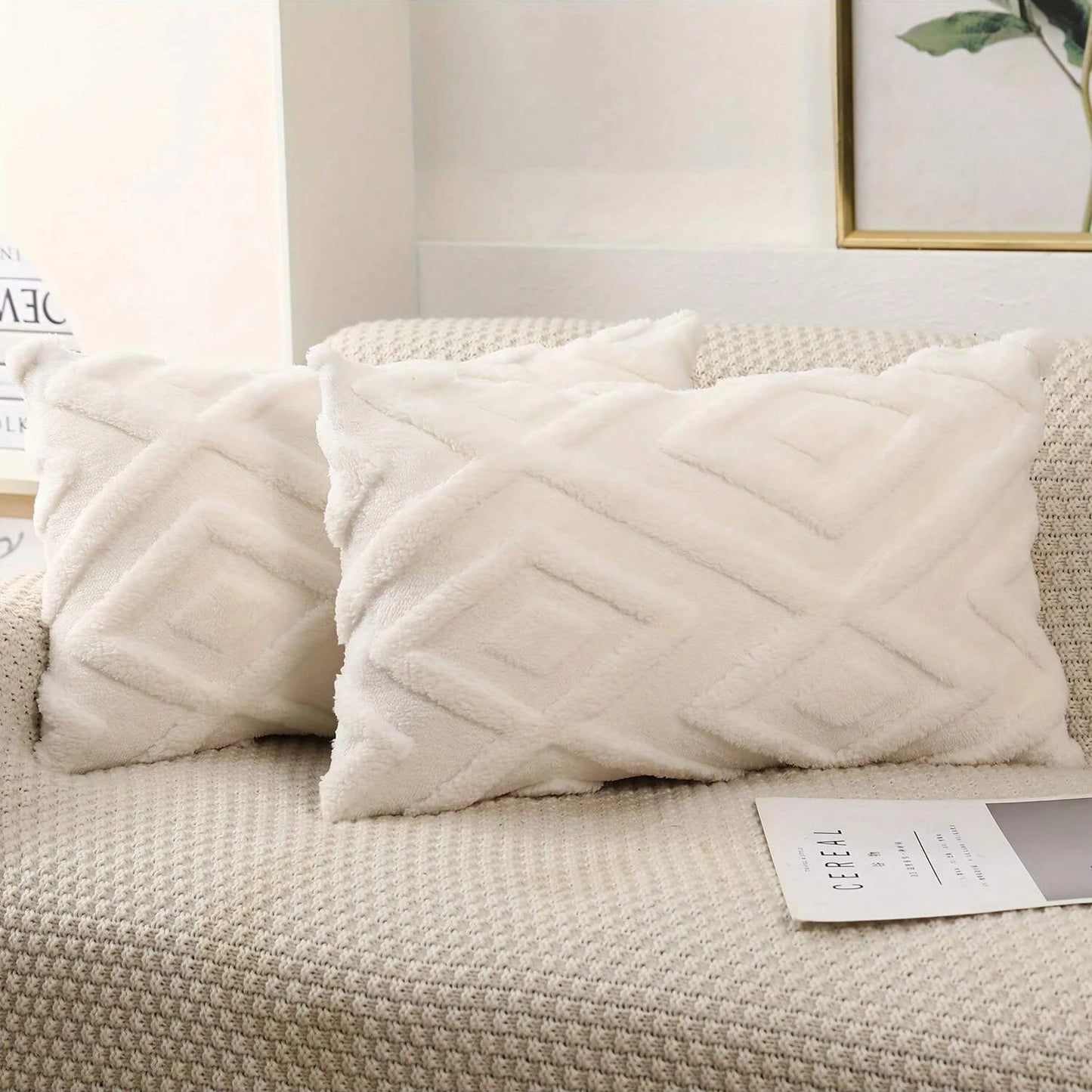 🧸 Boho Faux Wool Geometric Pillow Covers – Soft Plush Fleece Cushion Cases for Cozy Home Decor | Multiple Sizes