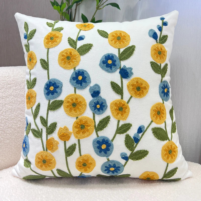 Embroidered Floral Decorative Pillowcase – Flower Boho Home Decor