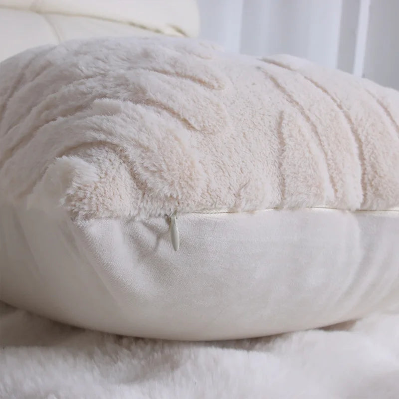 Faux Fur Jacquard Leaf Pillow Cover – Soft Accent Cushion